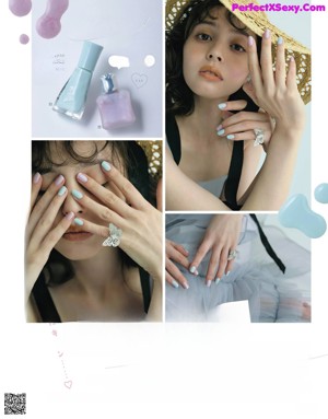 A magazine page with a picture of a woman applying nail polish.