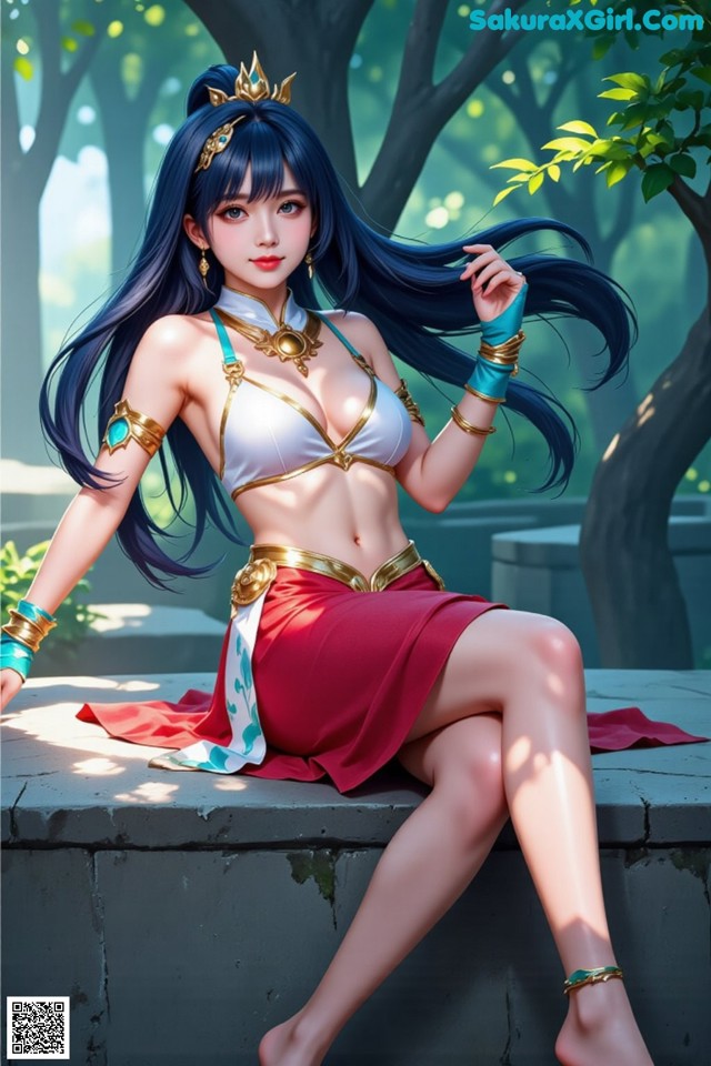 Hentai - Under the Radiance of Celestial Grace Set.1 20250106 Part 4 No.009318 A woman in a bikini sitting on a stone wall.