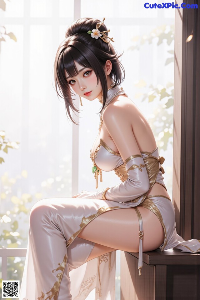 Hentai - The Frozen Elegance That Melts Starlight Set.1 20250104 Part 19 No.2971b3 A woman in a white dress sitting on a window sill.