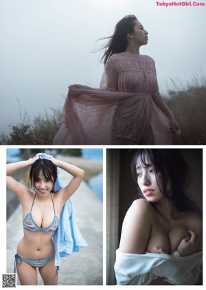 A naked asian woman with long black hair posing for the camera.