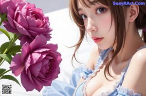 A woman in a blue corset and white stockings posing for a picture.