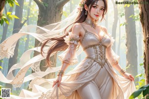 a woman in a wedding dress with a tia