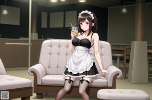 A woman in a maid outfit posing for a picture.