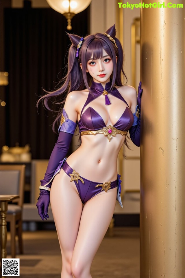 Hentai - Sovereign of Lightning in Exquisite Garb Set.1 20250125 Part 2 No.bca31b A woman in a purple bikini posing for a picture.