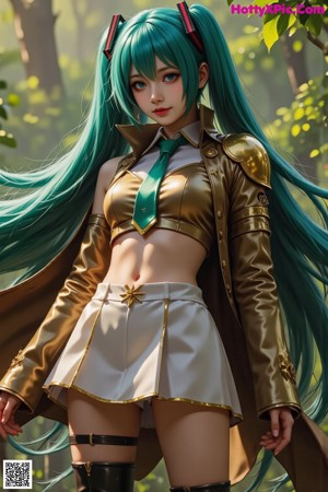 A woman with green hair wearing a green tie.