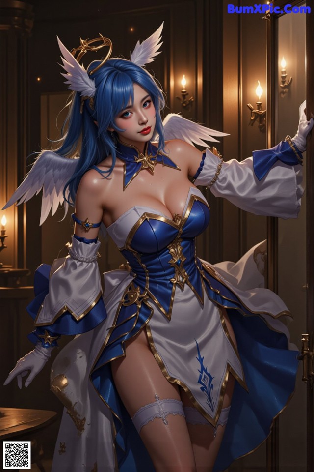 Hentai - Captivating Grace of the Cosmic Maiden Set.2 20250125 Part 5 No.12c4c0 A woman dressed in a blue and white outfit with angel wings.