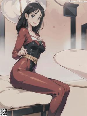A woman in a black lingerie leaning against a wall.